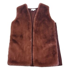 Liz Claiborne Women’s XL Faux Fur Vest Burnt Orange Ribbed Knit Sweater Back